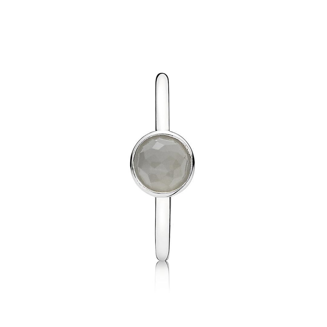 Ring June Droplet with Flower Dome-Cut Birthstone Grey Moonstone