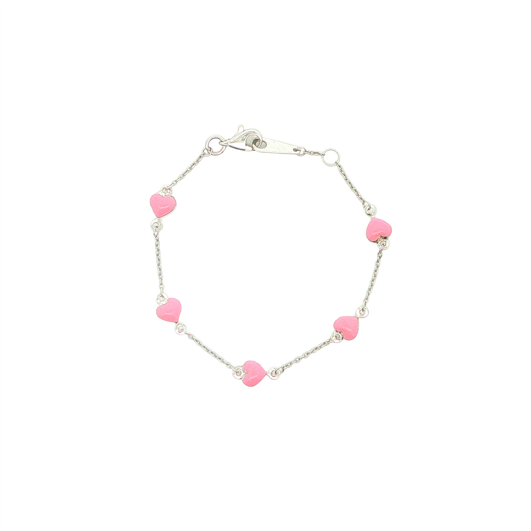 10KT White Gold Puffy Heart Children's Bracelet 6"