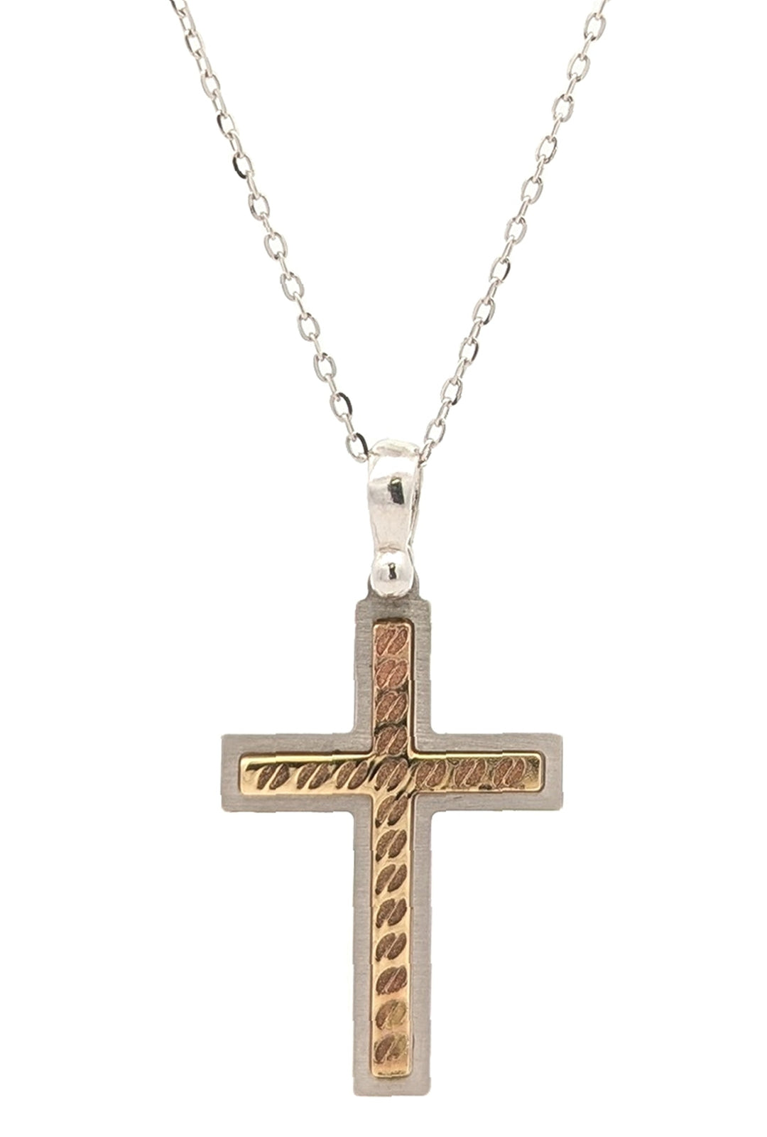 14KT Yellow and White Gold Cross Necklace