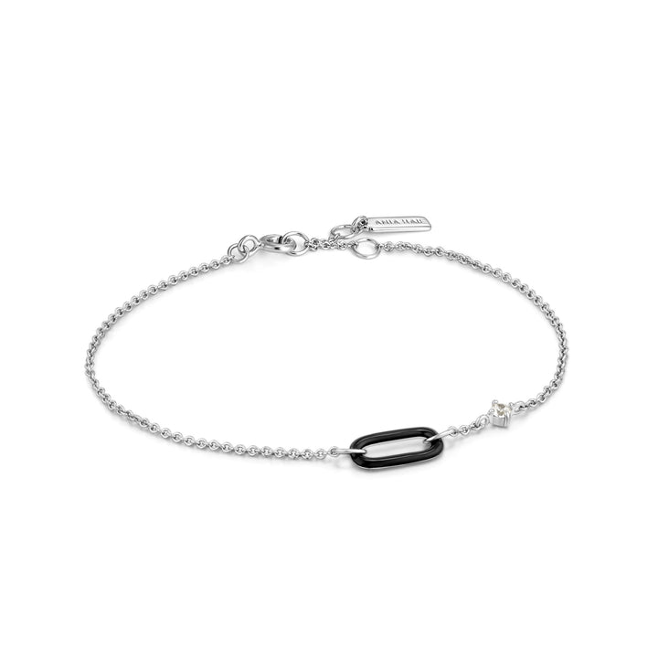 Bright Future Raven Black Enamel Silver Link Bracelet