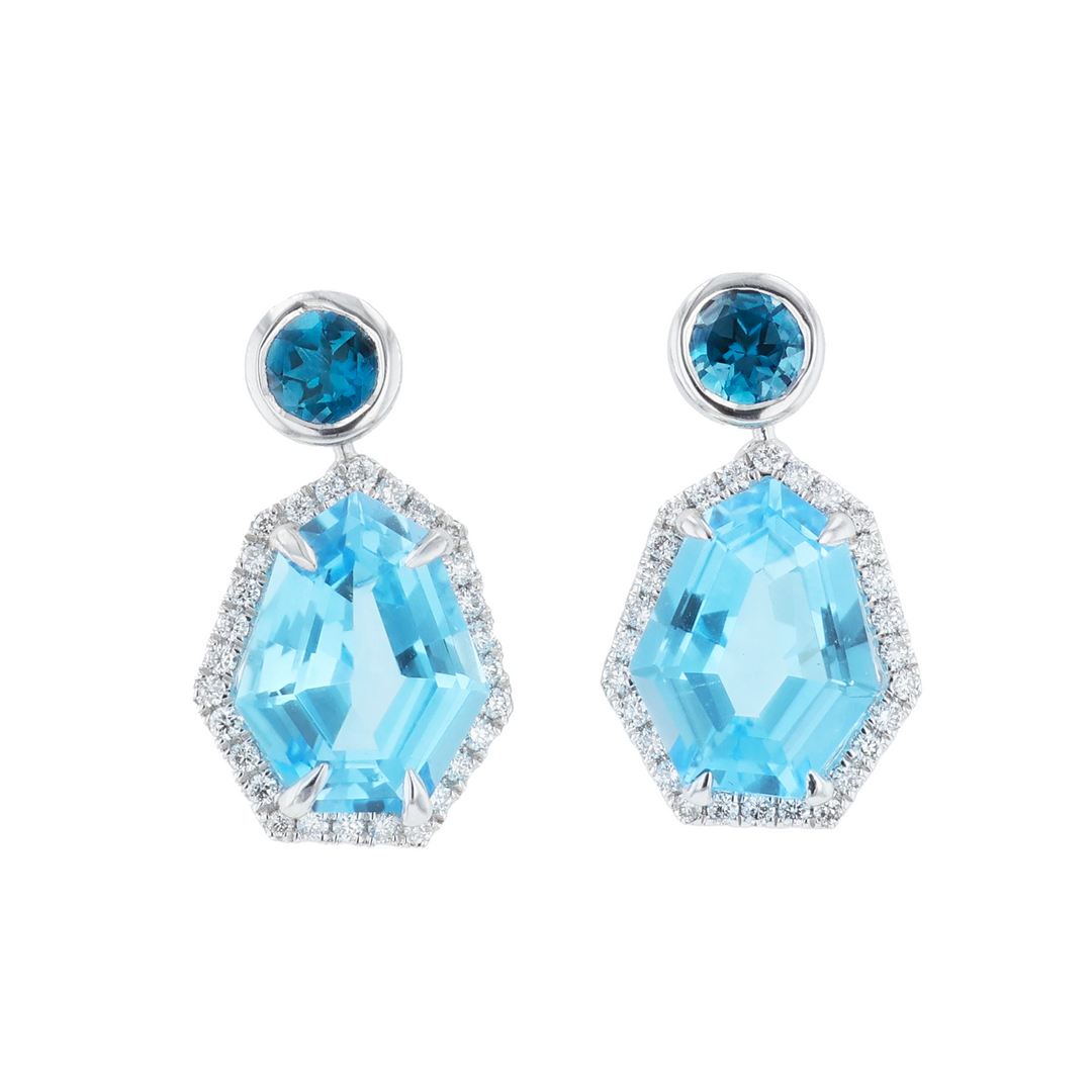 BELLARRI 14KT White Gold Swiss and London Blue Topax with 0.25ctw Diamond Earrings