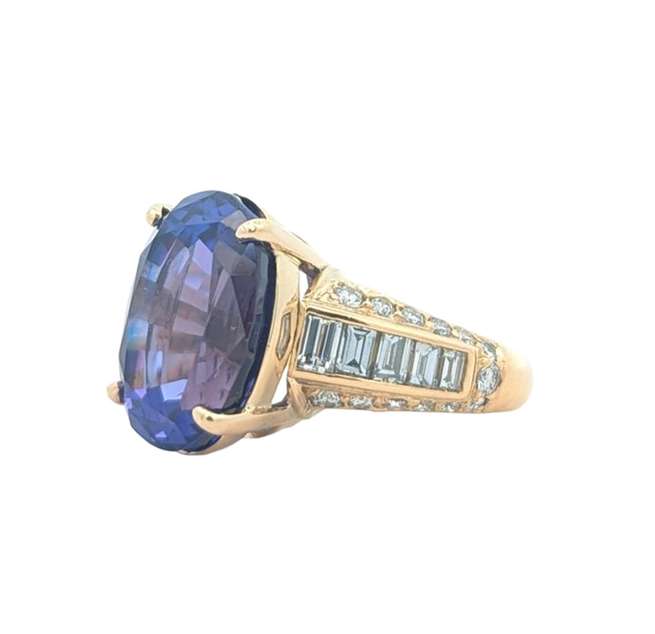 18KT Yellow Gold Natural Tanzanite and 1.13ctw Diamond Estate Ring