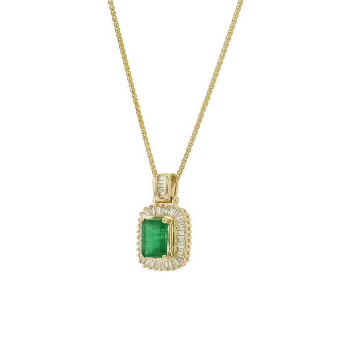 14KT Yellow Gold Emerald Cut Emerald & 0.65cttw Diamond Estate Pendant with Chain 18"