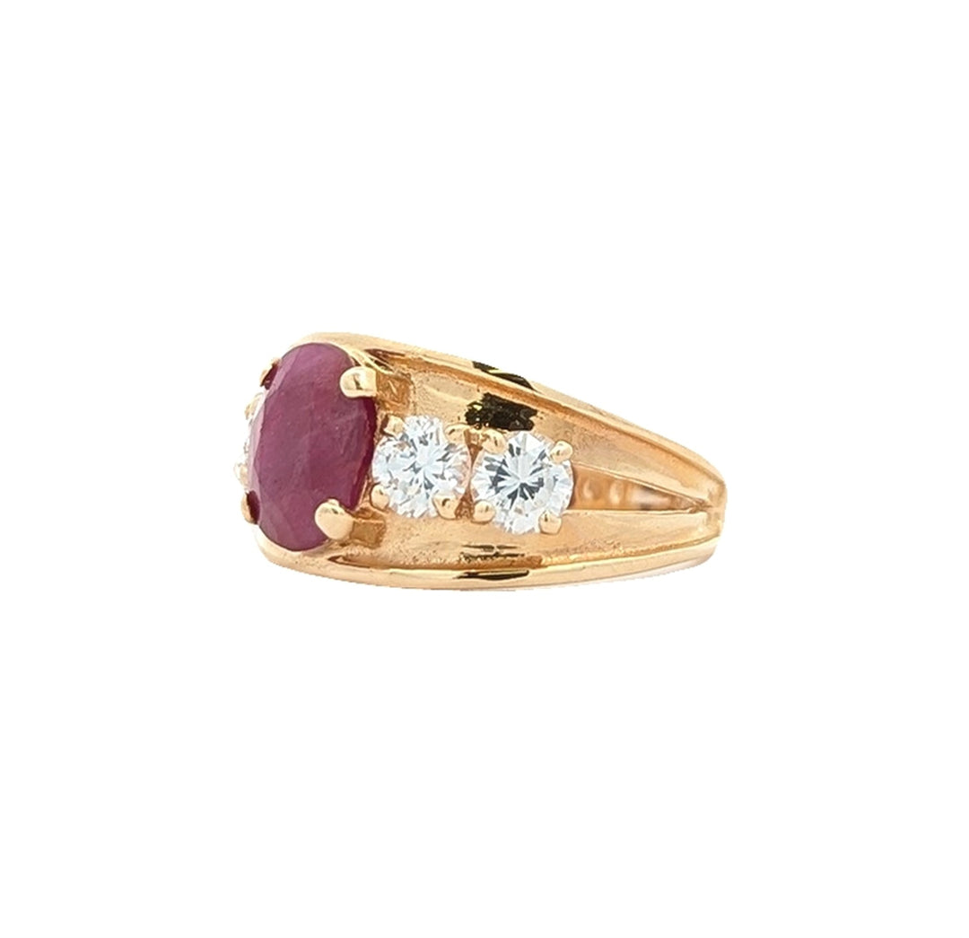 14KT Yellow Gold Glass Filled Ruby and CZ Estate Ring