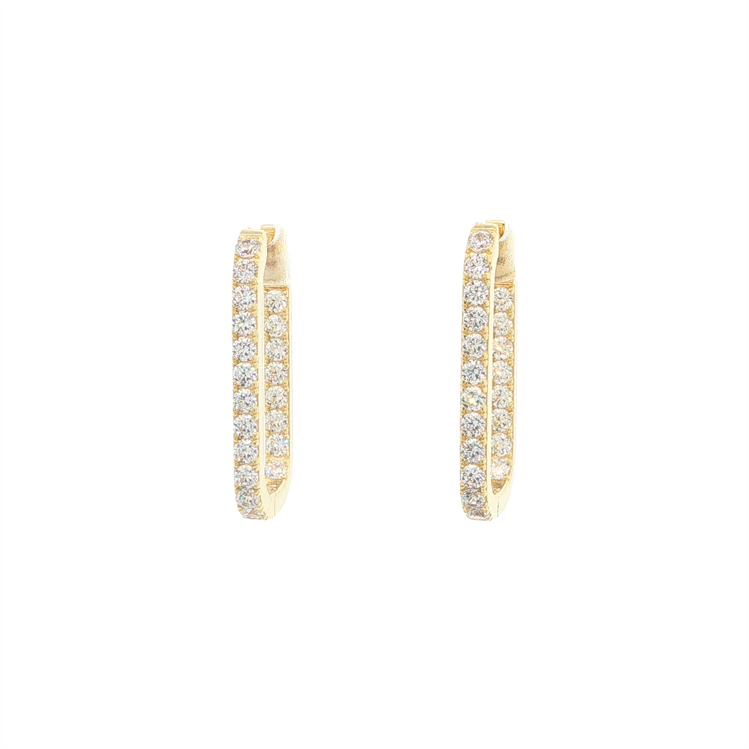 REIGN SS Gold Plated Elongated Rectange CZ Hoop Earrings