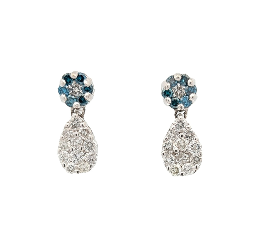 14KT White Gold 1.53ctw Blue and White Diamond Estate Drop Earrings