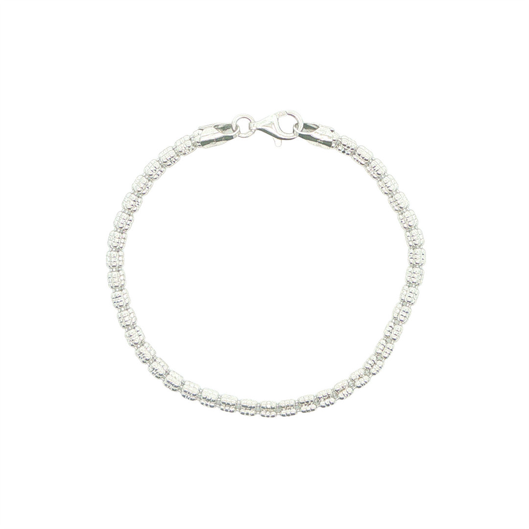 Sterling Silver with Rhodium 3mm Diamond Cut Ice Chain with 3 Barrel Bracelet 7.5"