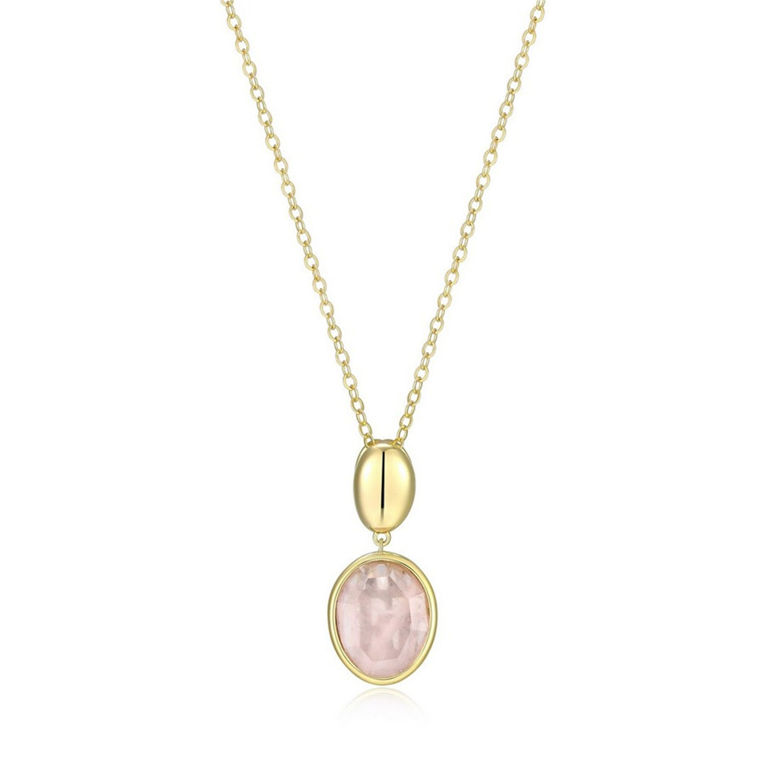 ELLE Sterling Silver Gold Plated "Riviere Gems" Rose Quartz Necklace 24+2"