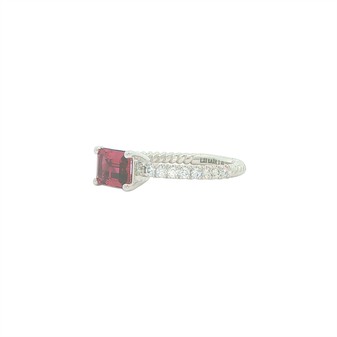 14KT White Gold 0.99ctPink Tourmaline and 0.22cttw Diamond French-Pave Set Braid Band Ring