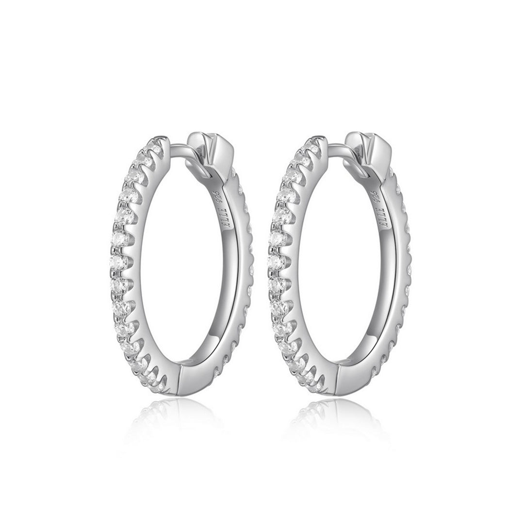 ELLE Sterling Silver Rhodium Plated CZ "Stardust" Hoop Earrings