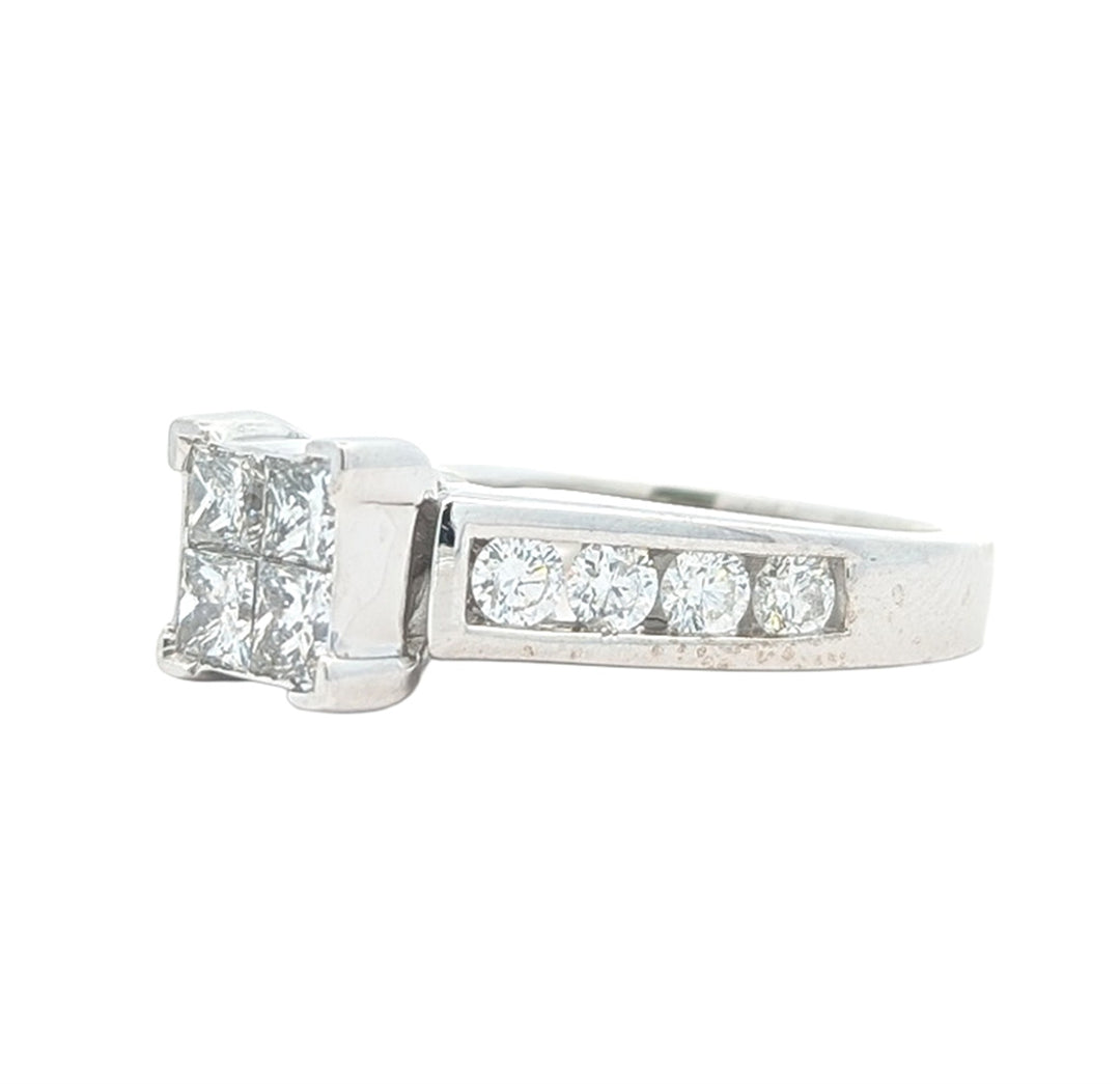 14KT White Gold 1.89ctw Diamond Estate Engagment Ring and Matching Band