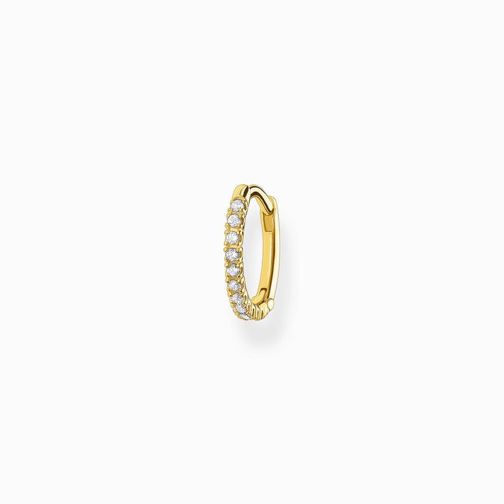 Single Hoop Earring White Stones - Gold