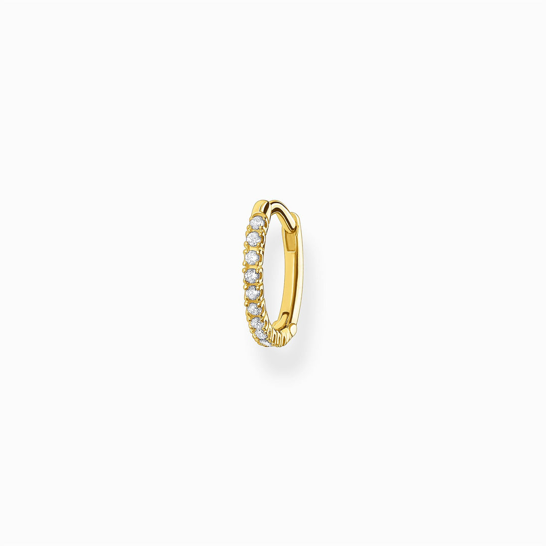 Single Hoop Earring White Stones - Gold