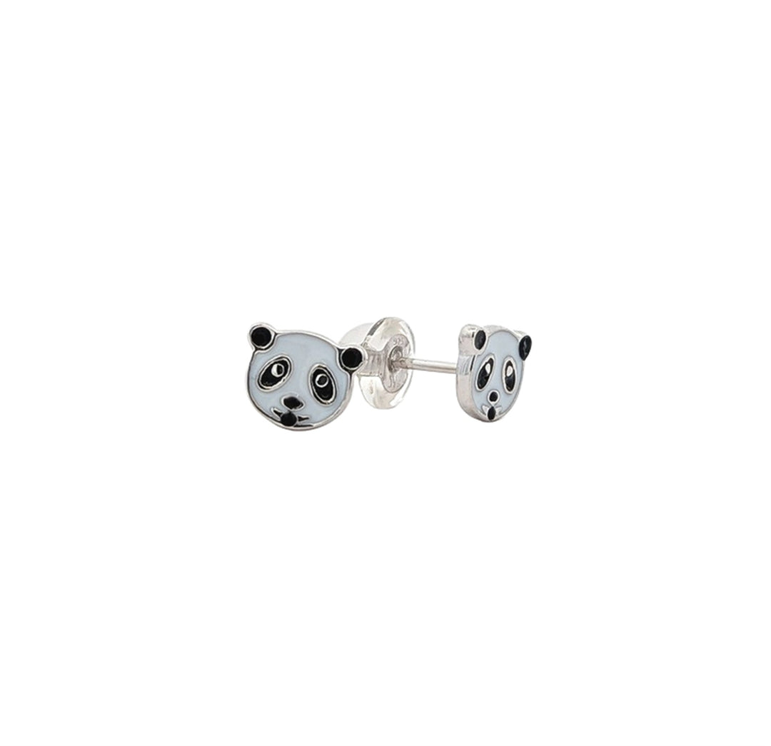 Sterling Silver Enamel Panda Head Children's Stud Earrings