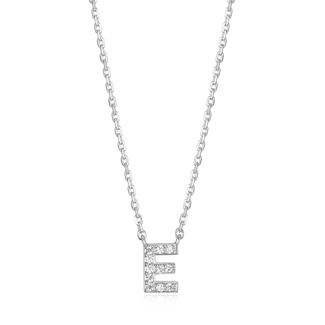 REIGN Sterling Silver CZ "E" 18" Necklace