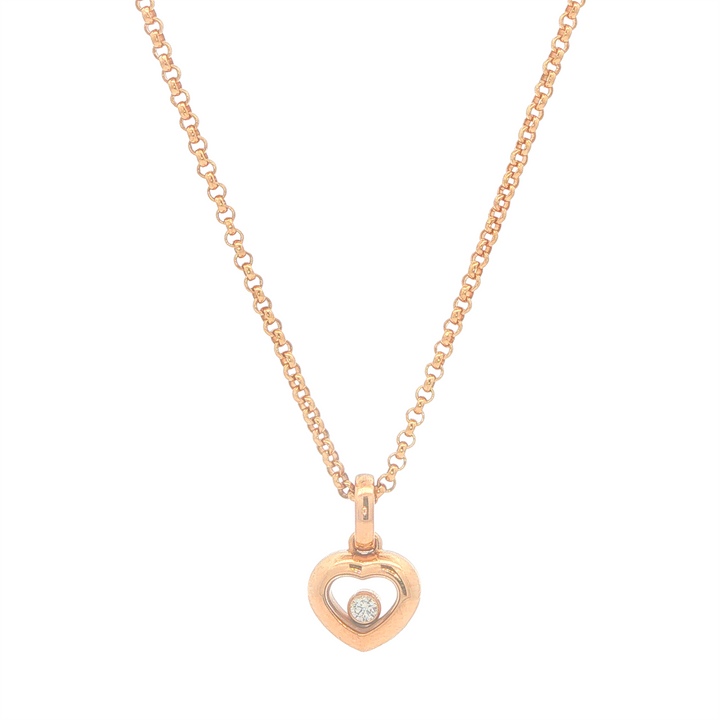 18KT Rose Gold "Chopard" 0.05cttw Diamond Heart Estate Pendant and Rolo Link Chain 16"
