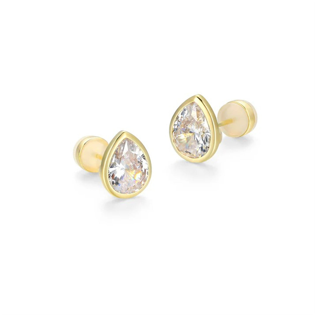 REIGN Gold Plated Sterling Silver Pear Cut Cubic Zirconia Stud Earrings
