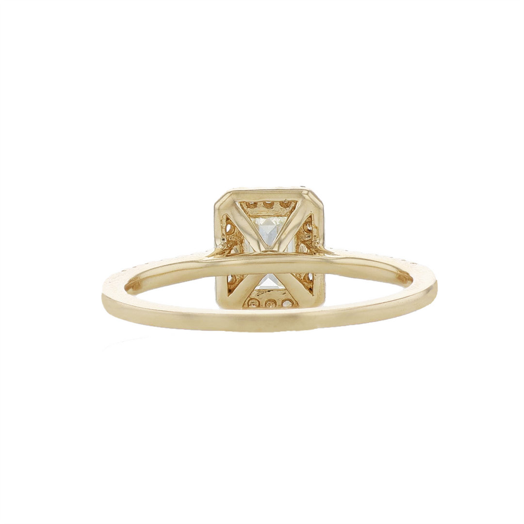 18KT Yellow Gold 1.53ctw Emerald Cut Diamond Engagment Ring with Halo and Accented Shoulders