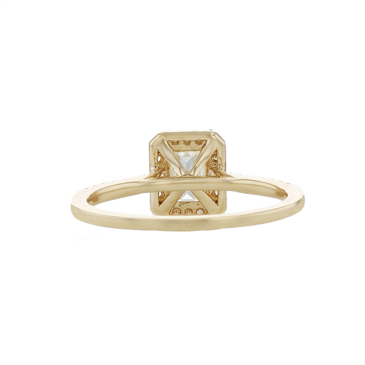 18KT Yellow Gold 1.53ctw Emerald Cut Diamond Engagment Ring with Halo and Accented Shoulders
