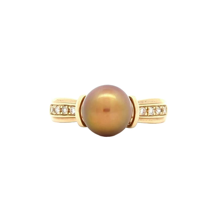 14KT Yellow Gold Pearl and Diamond Ring