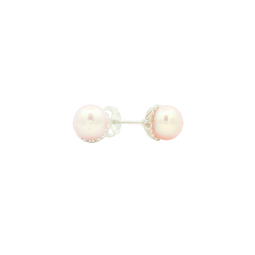 Sterling Silver Capped Back 7mm Pink Freshwater Pearl Stud Earrings