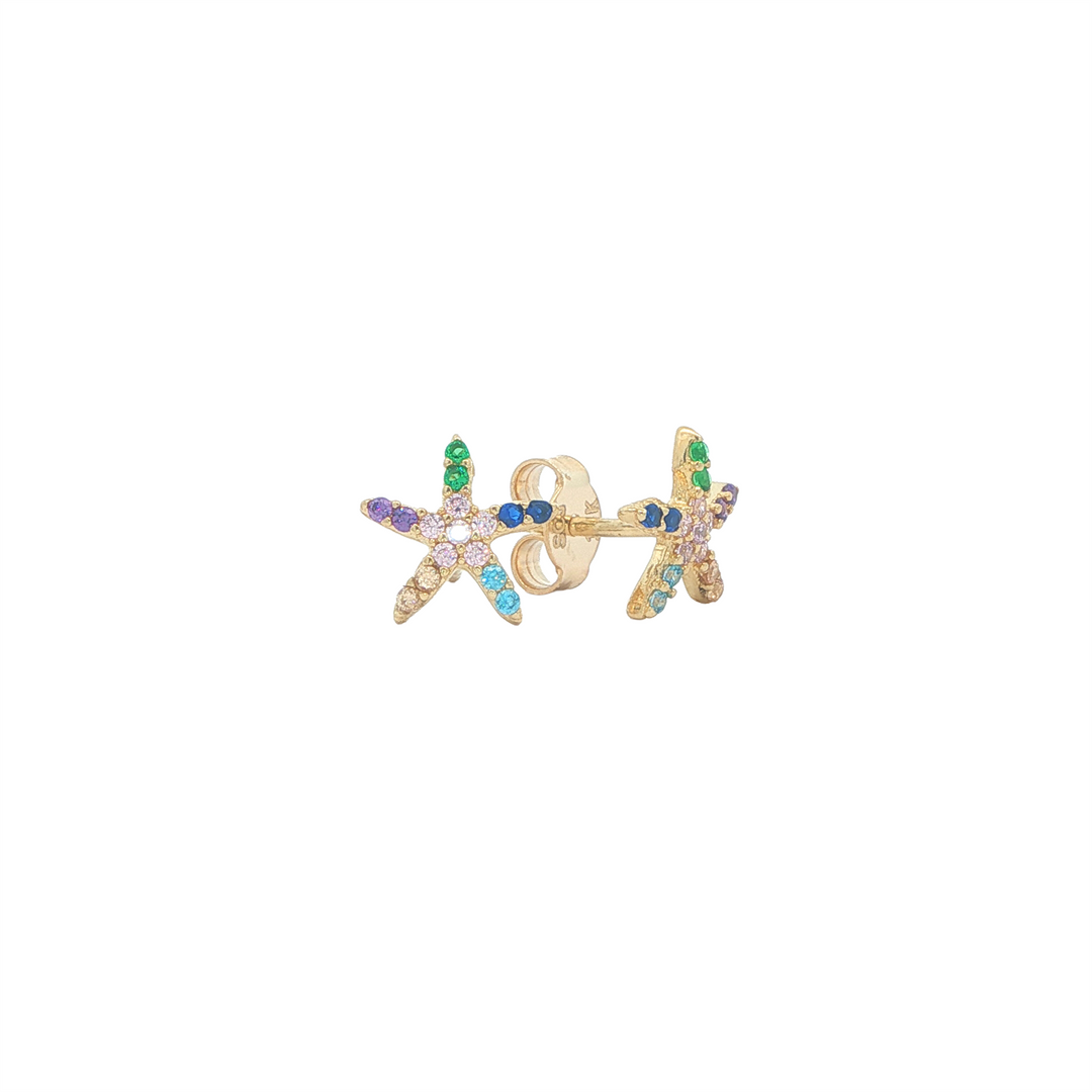 10K Yellow Gold and Multi-Coloured CZ Starfish Stud Earrings