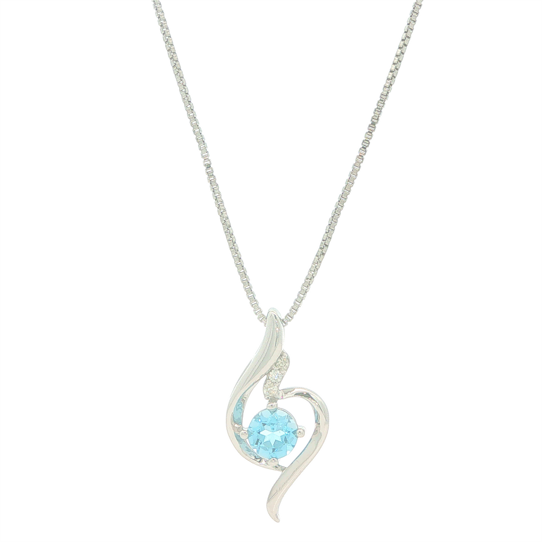 Sterling Silver Blue Topaz & 0.03cttw Diamond Pendant Necklace 18"