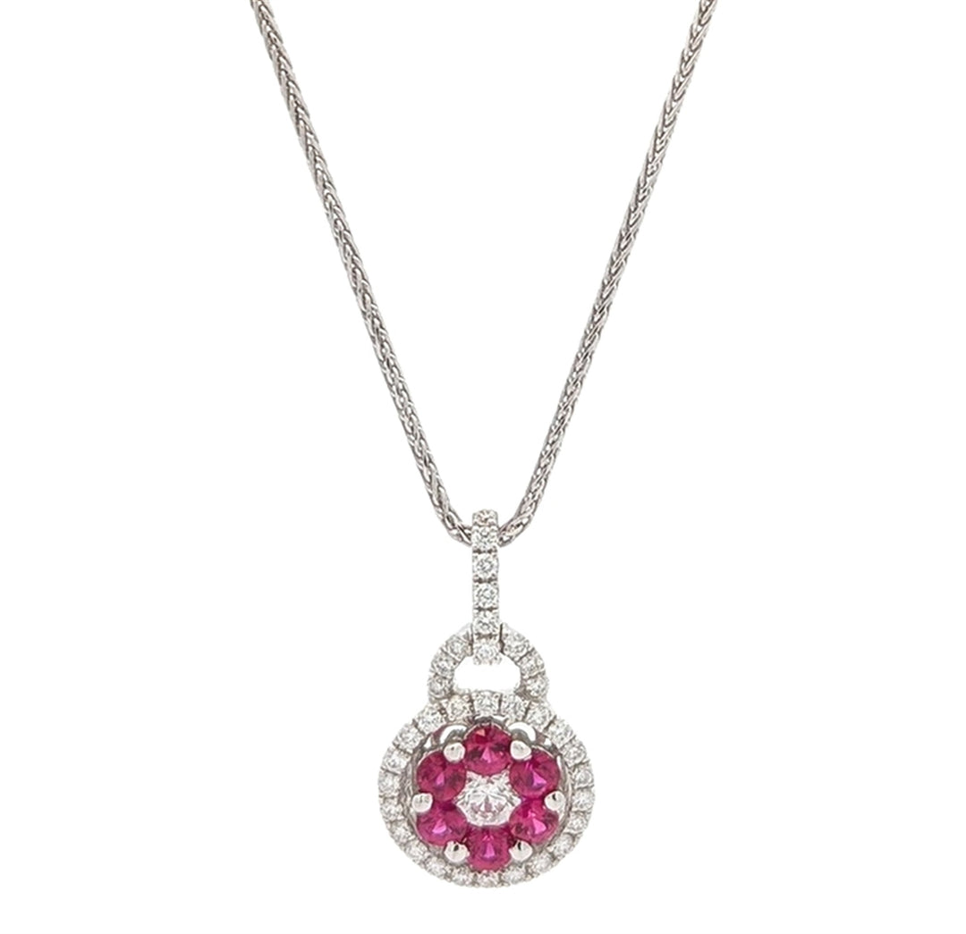 18KT White Gold Ruby and 0.41ctw Diamond Necklace