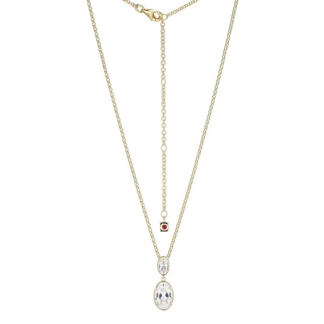 ELLE Sterling Silver Gold Plated "Serenelle" Drop Pendant Necklace with CZ 17 + 3"