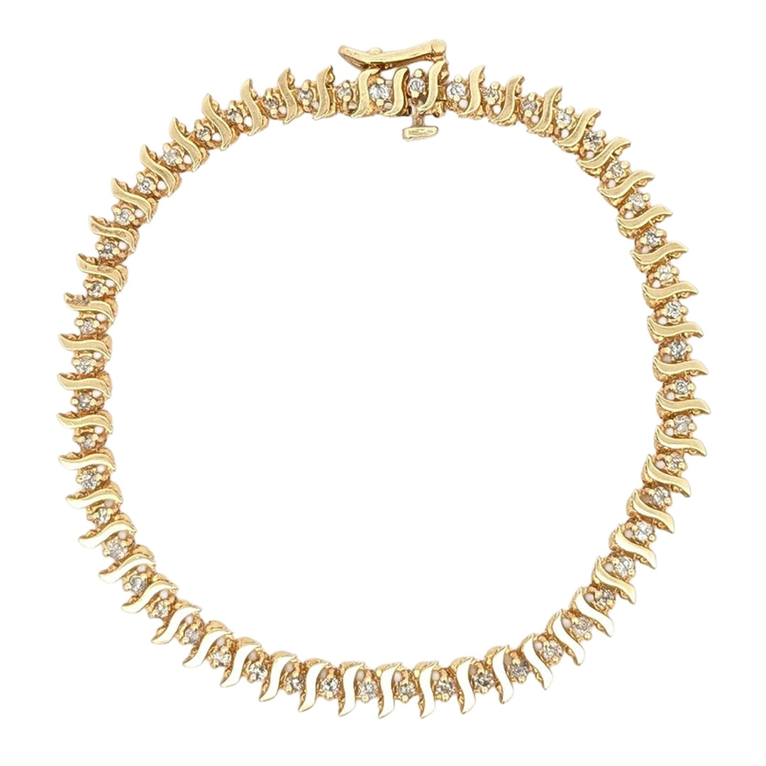 14KT Yellow Gold 1.00ctw Diamond Estate 7" Tennis Bracelet