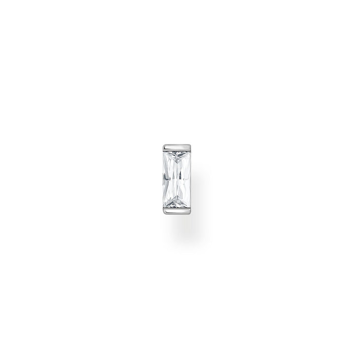 Single Ear Stud White Stone Silver