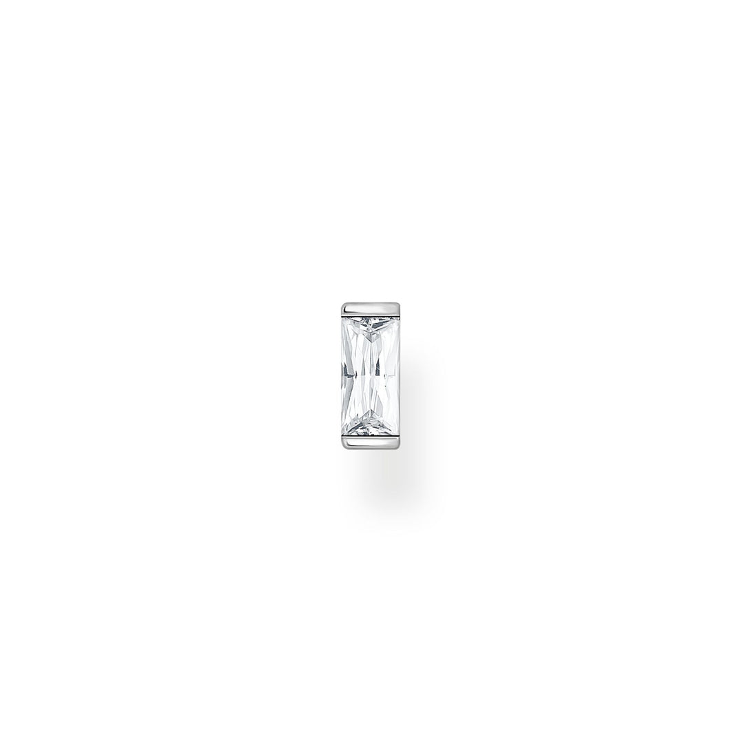 Single Ear Stud White Stone Silver