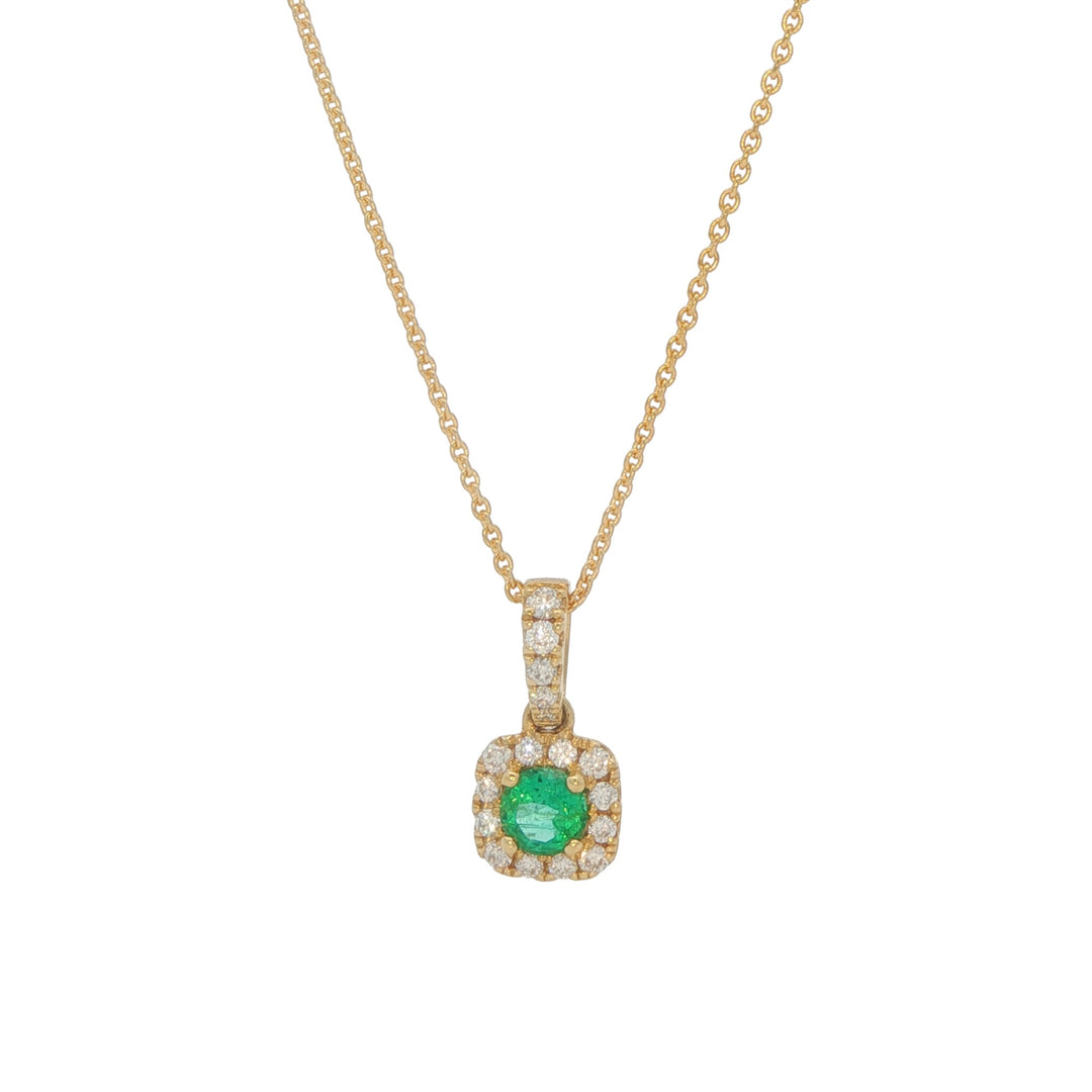 18K Yellow Gold 0.16ctw Diamond Emerald 18" Necklace