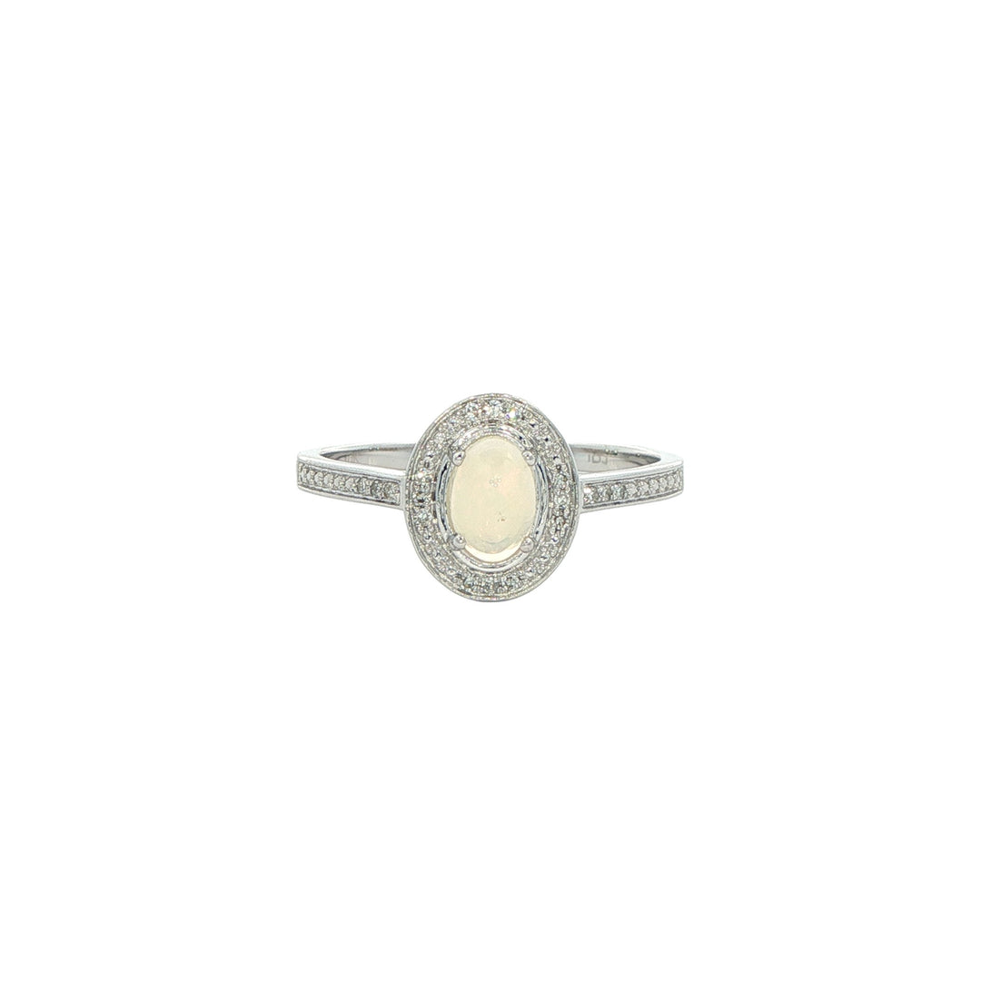 10K White Gold Opal Diamond Ring