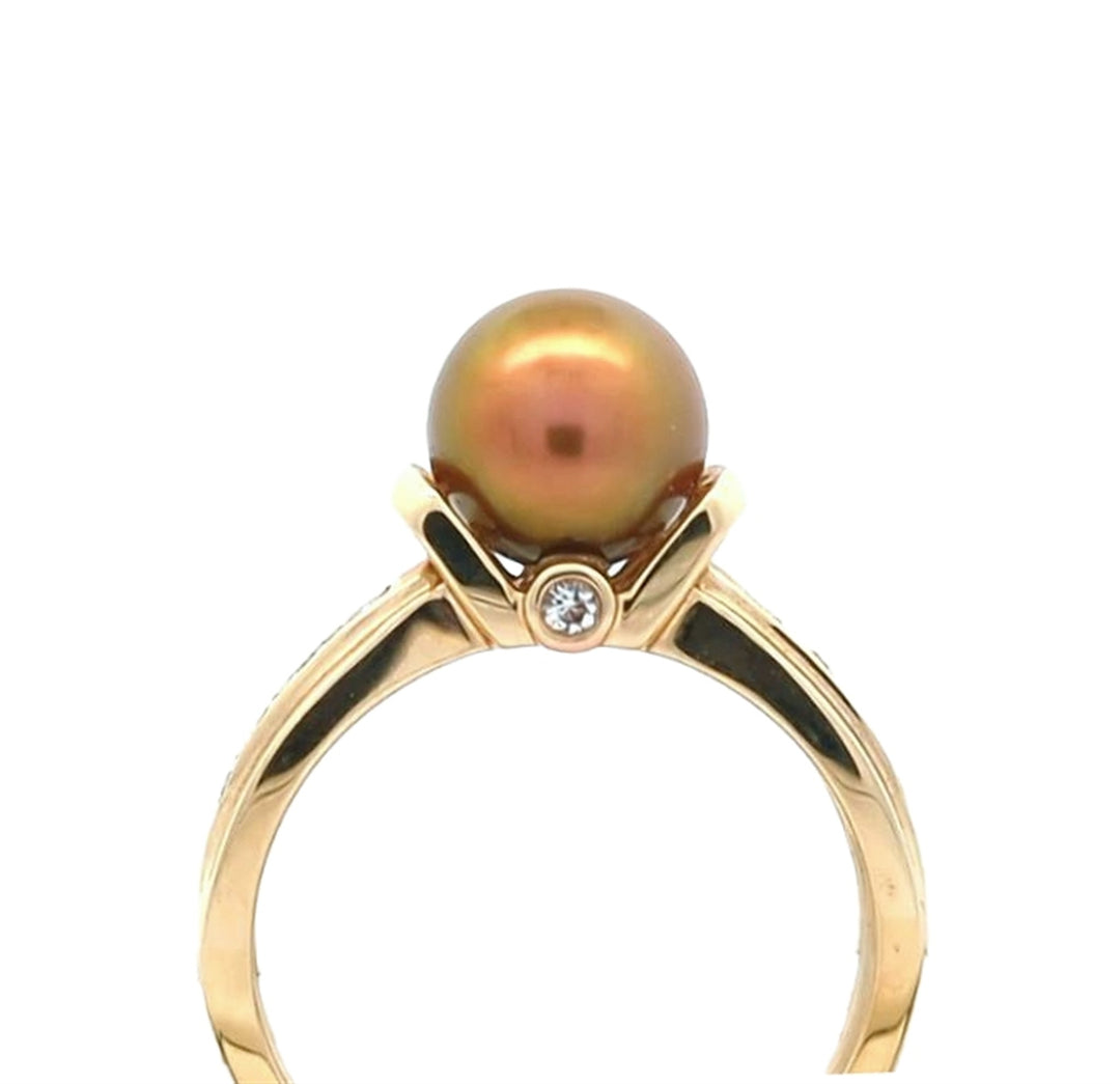 14KT Yellow Gold Pearl and Diamond Ring