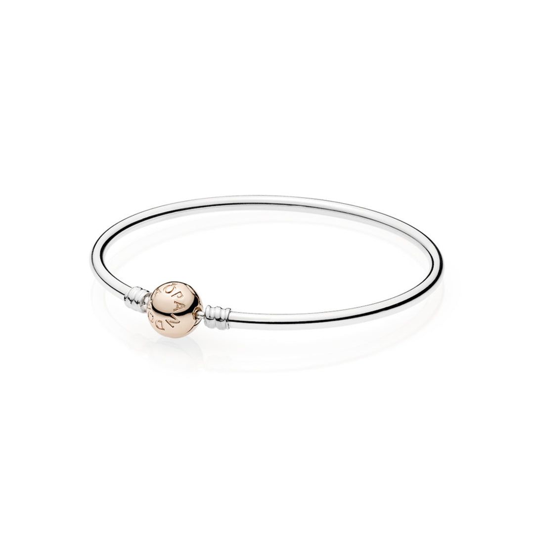 Sterling Silver Bangle w/ Rose Clasp, 17 cm / 6.7 in