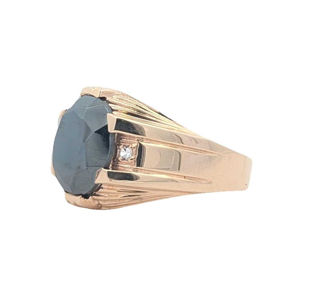 10KT Yellow Gold Natural Hematite and CZ Estate Ring