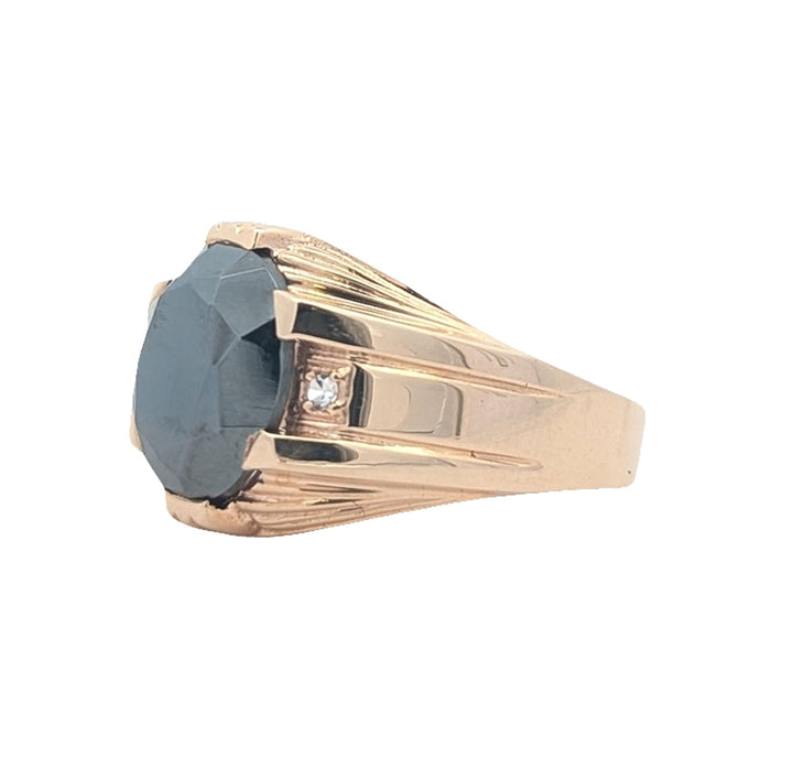 10KT Yellow Gold Natural Hematite and CZ Estate Ring