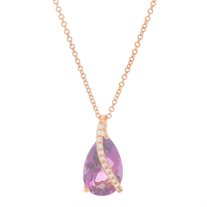 14KT Rose Gold 4.26ct Amethyst and 0.09ct Diamond Estate Pendant and Rolo Chain 18"