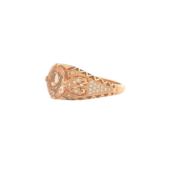 14KT Rose Gold Ring with Morganite and 0.14ctw Diamonds