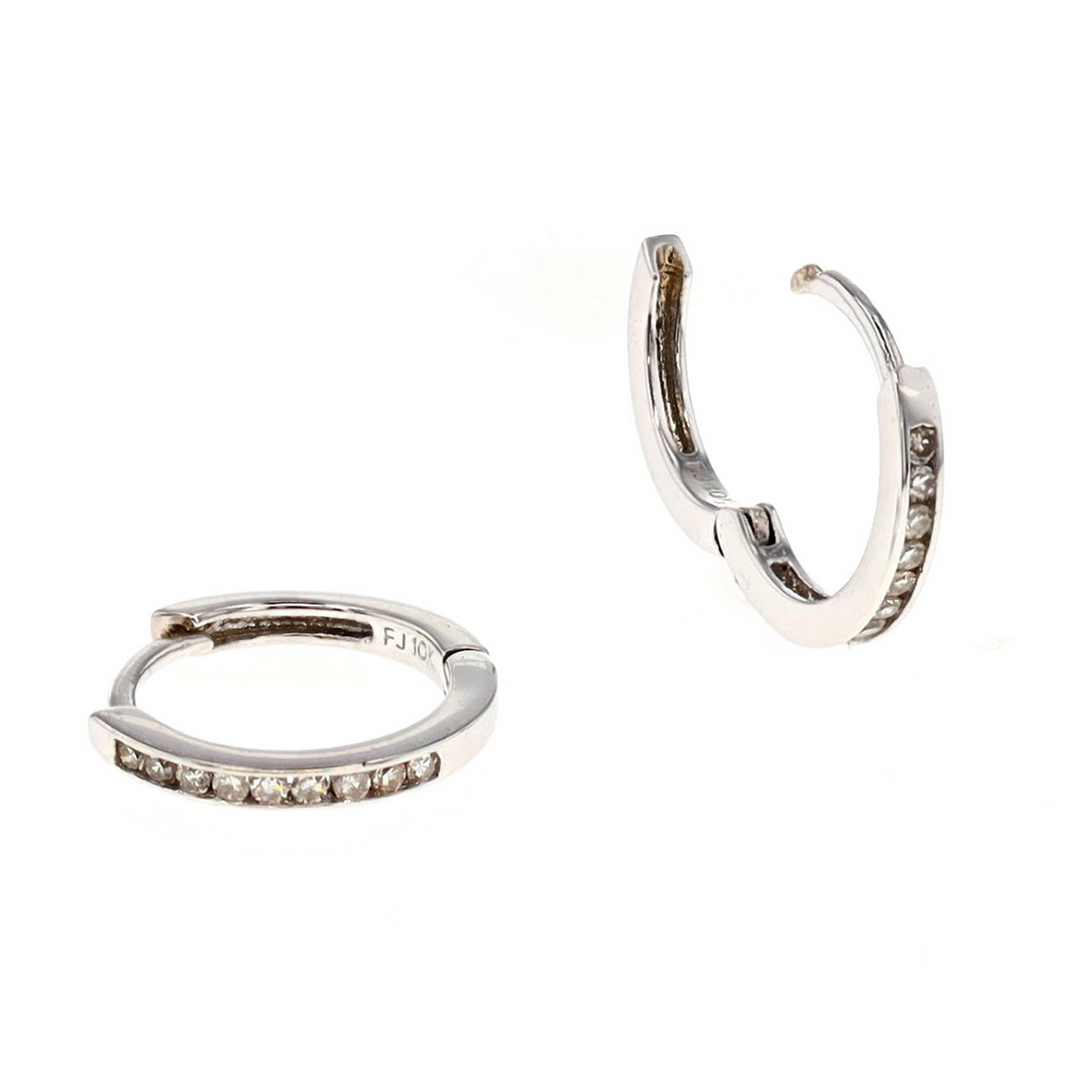 10KT White Gold 0.10ctw Diamond Hoop Earrings