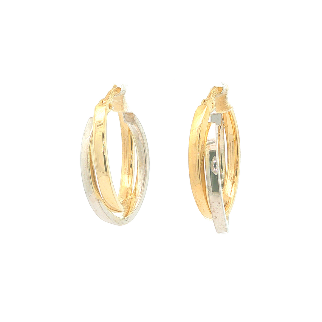 10KT Yellow and White Gold Oval Hoop Earrings