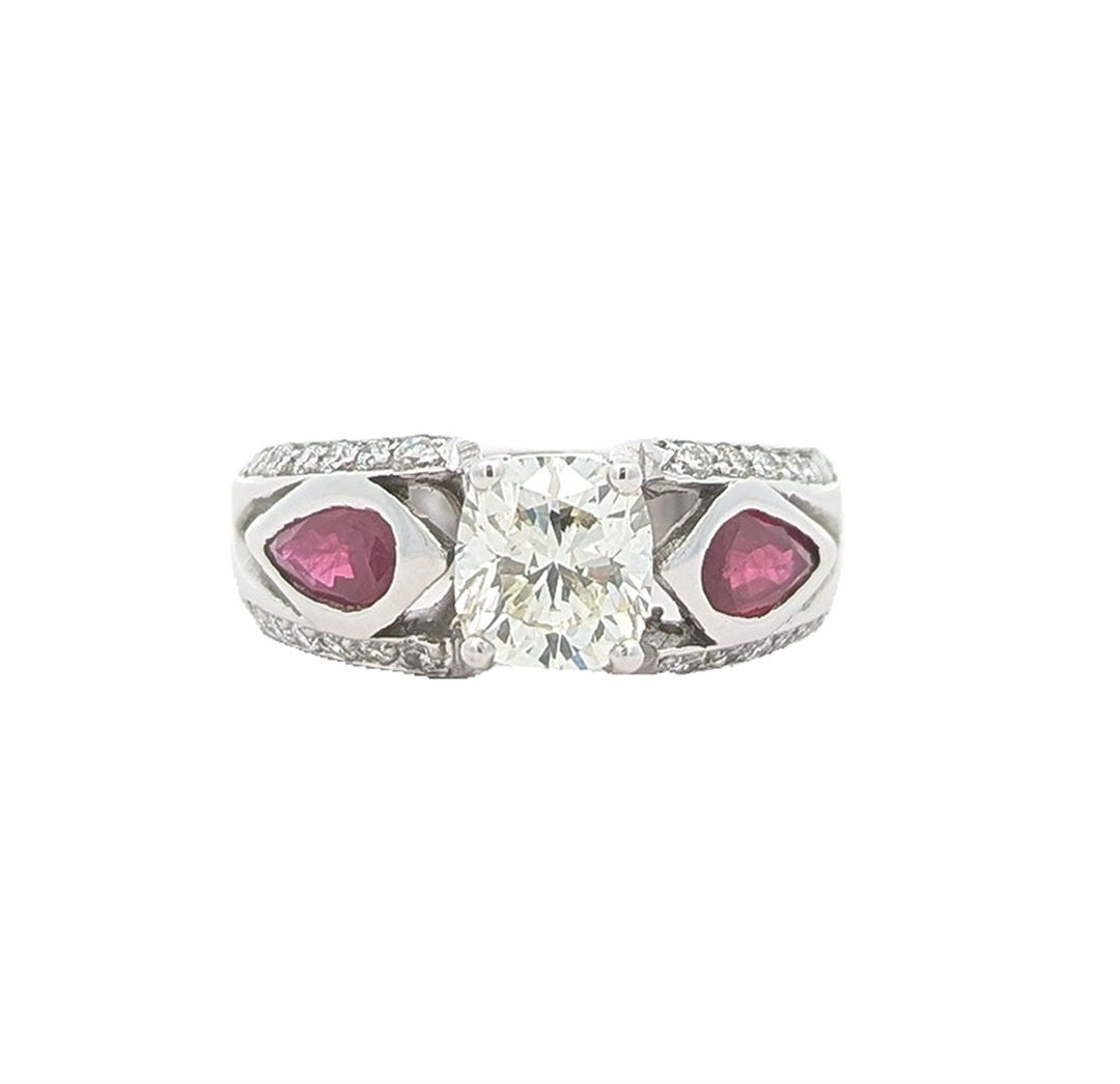 18KT White Gold Ruby and 1.58ctw Diamond Estate Engagement Ring