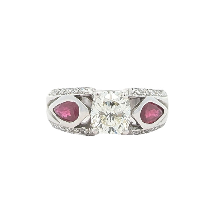 18KT White Gold Ruby and 1.58ctw Diamond Estate Engagement Ring