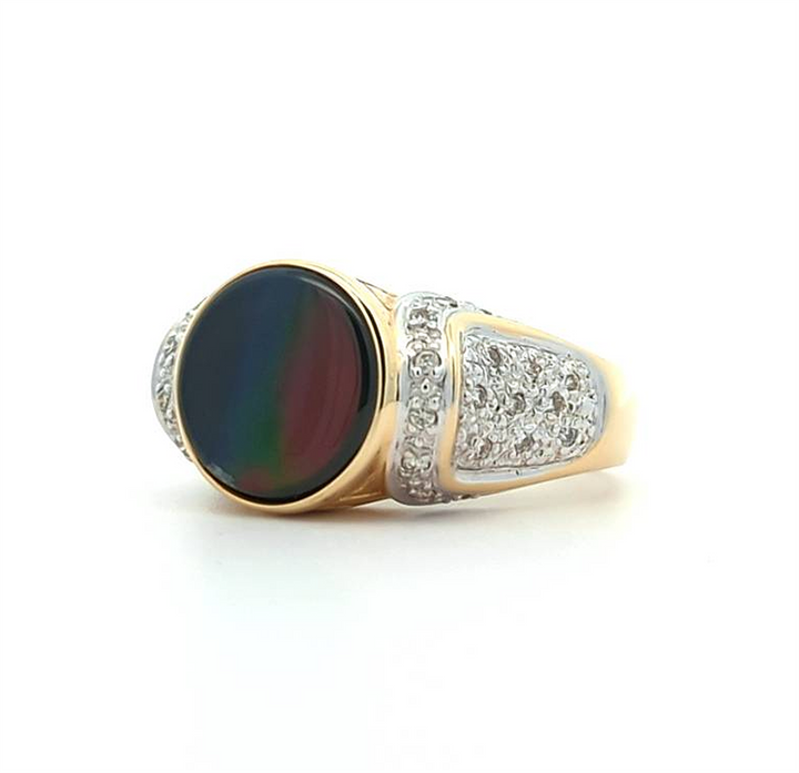 14KT Yellow and White Gold Tri-Colour Ammolite and 0.18ctw Diamond Estate Ring