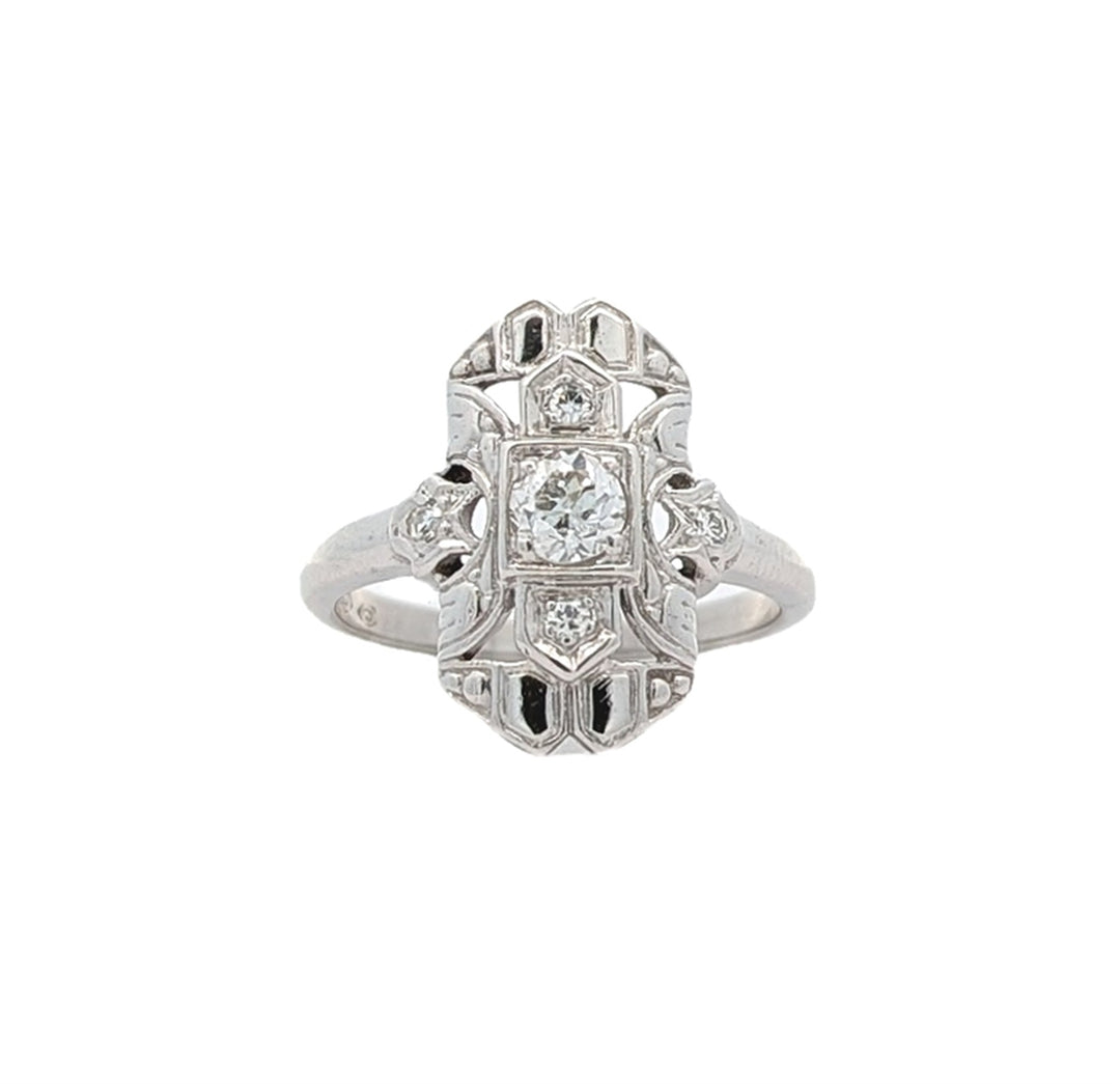 18KT White Gold 0.28ctw Diamond Estate Cluster Ring