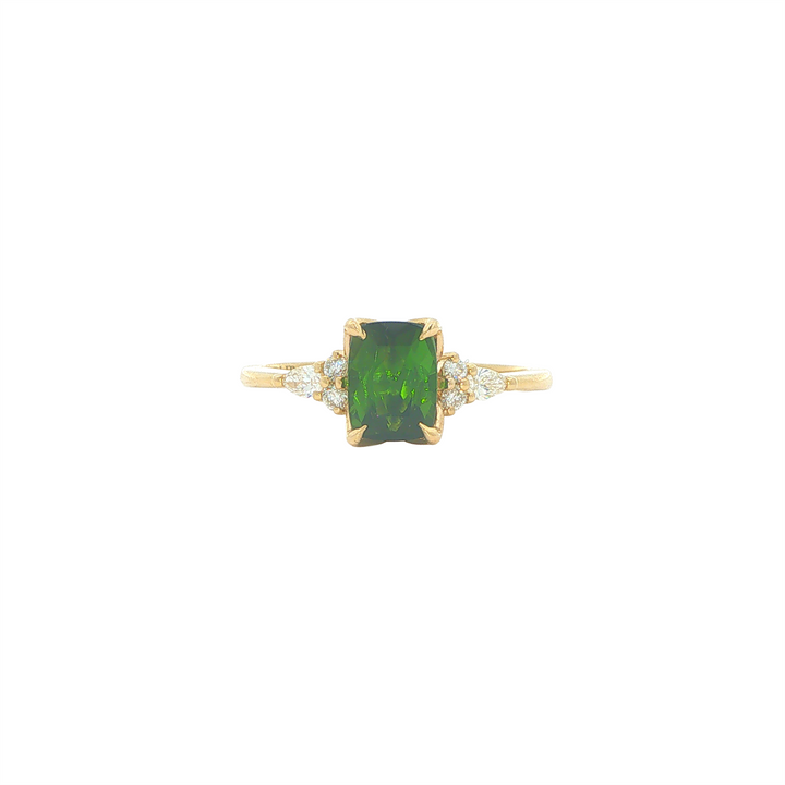 14KT Yellow Gold Tiger Claw 1.04ct Green Tourmaline and 0.17cttw Diamond Ring