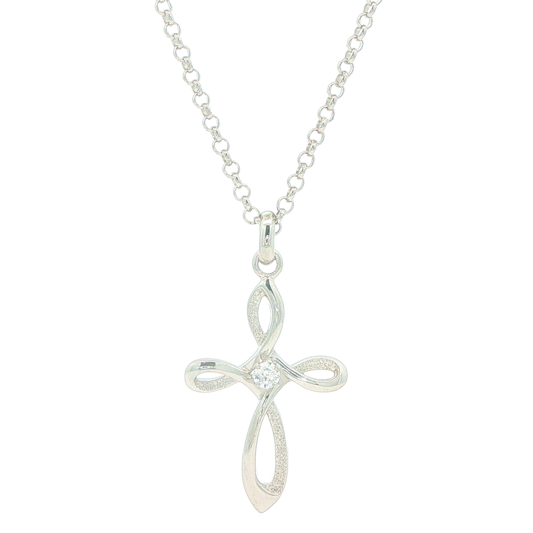 Sterling Silver Cubic Zirconia Cross Pendant Necklace 18"