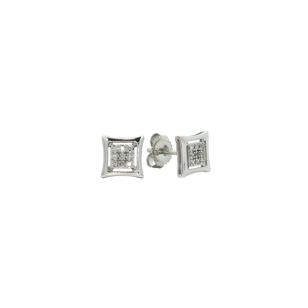 10KT White Gold 0.05ctw Diamond Icicles Pave Square Stud Earrings