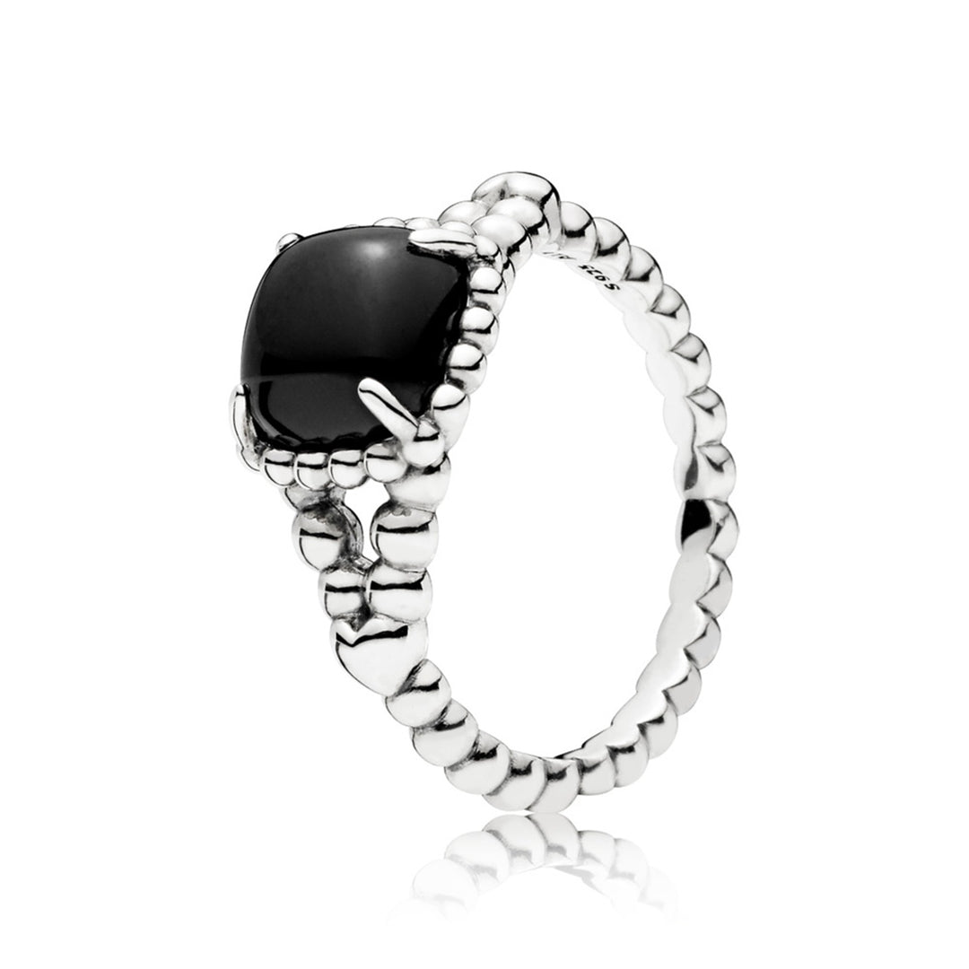 Vibrant Spirit Black Crystal Ring in sterling silver with 1 prong-set cushion cabochon-cut black crystal